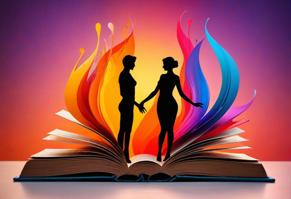 A flowing spectrum of colors representing the diverse aspects of sexuality, combining elements of erotic entertainment such as abstract silhouettes and educational symbols like open books, intertwined harmoniously. Soft gradients and vibrant accents create a sense of fluidity, inviting exploration. The background should be serene yet stimulating, balancing elements of playfulness and knowledge. super-realistic. vibrant colors. abstract style.